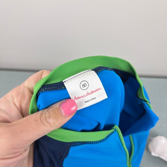 Hanna Andersson Blue Fish Sunblock Rash Guard Bathing Suit 80 cm 18-24 Months - Picture 5 of 7